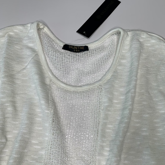 Valentine Women White Knit Crochet Sweater Top Sz - Picture 2 of 3